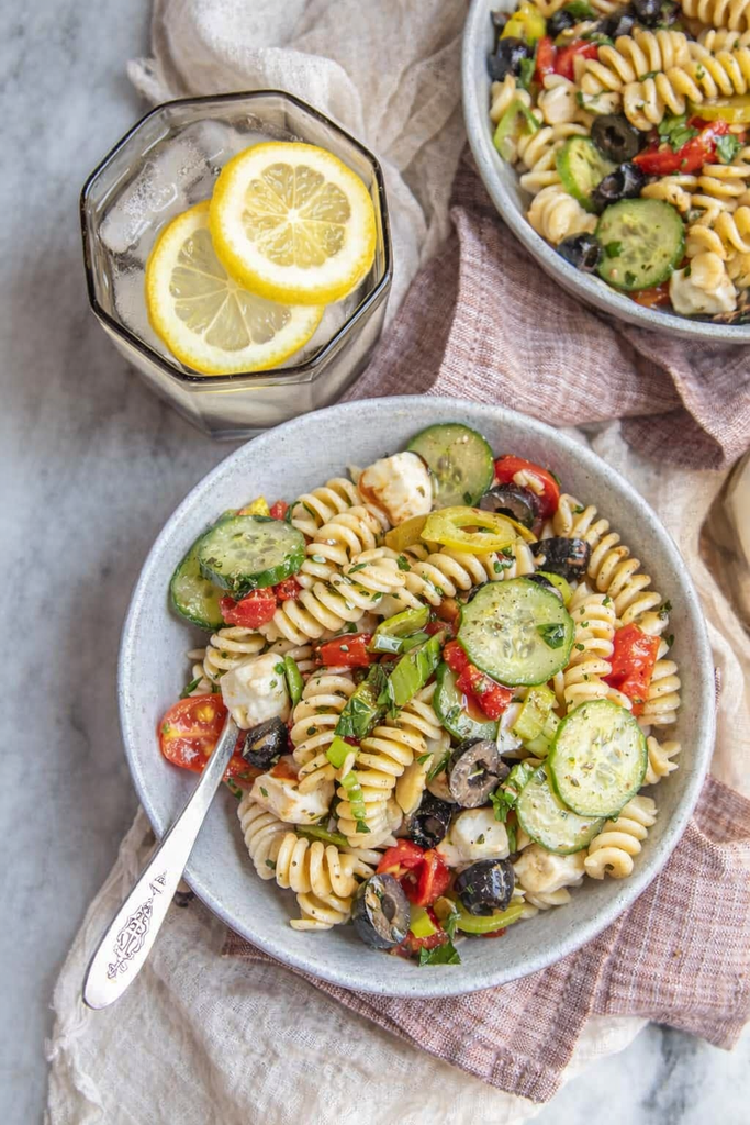 Mediterranean Picnic Pasta Salad with Olives and Pickled Peppers