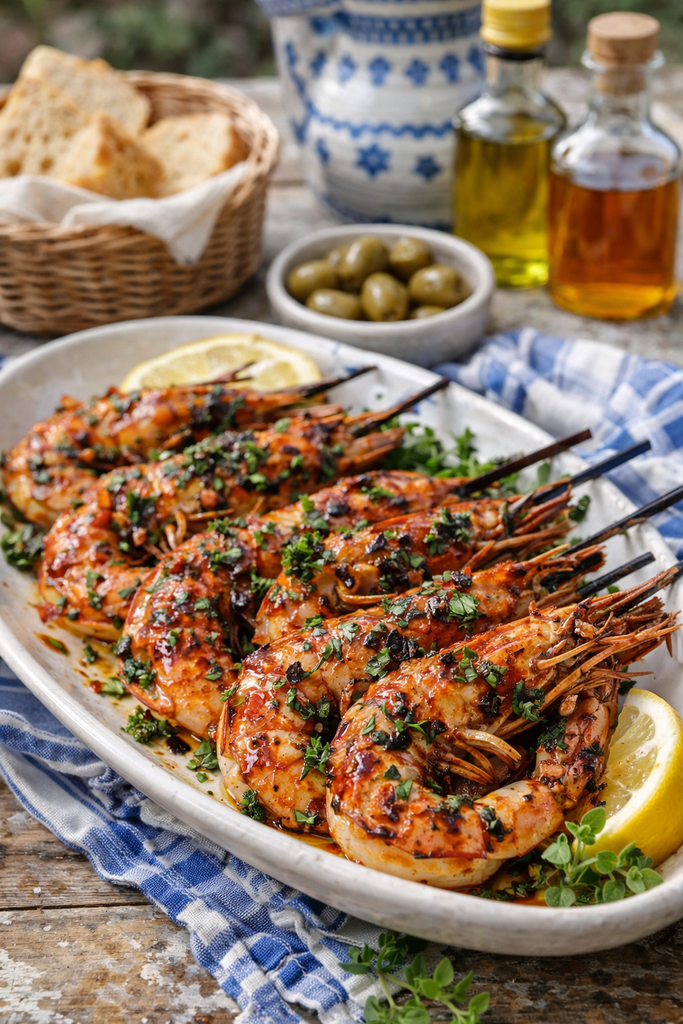 Garlic & Chilli Olive Oil Prawns with Lemon