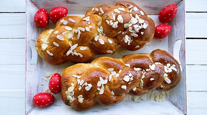 Tsoureki (Greek Easter sweet bread) with olive oil, orange and vanilla