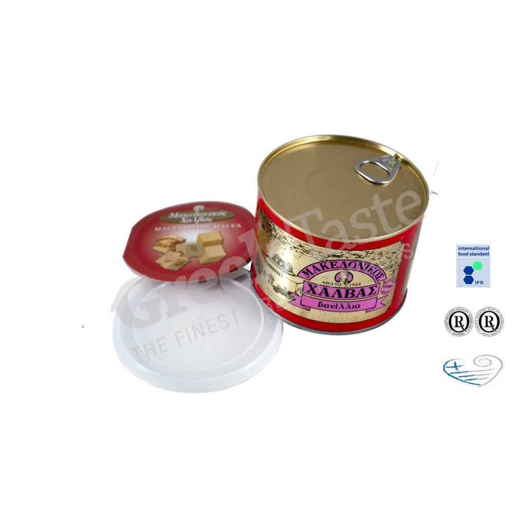 Greek Macedonian Halva with Vanilla 1kg Tin Cans Greek Tastes 4 All