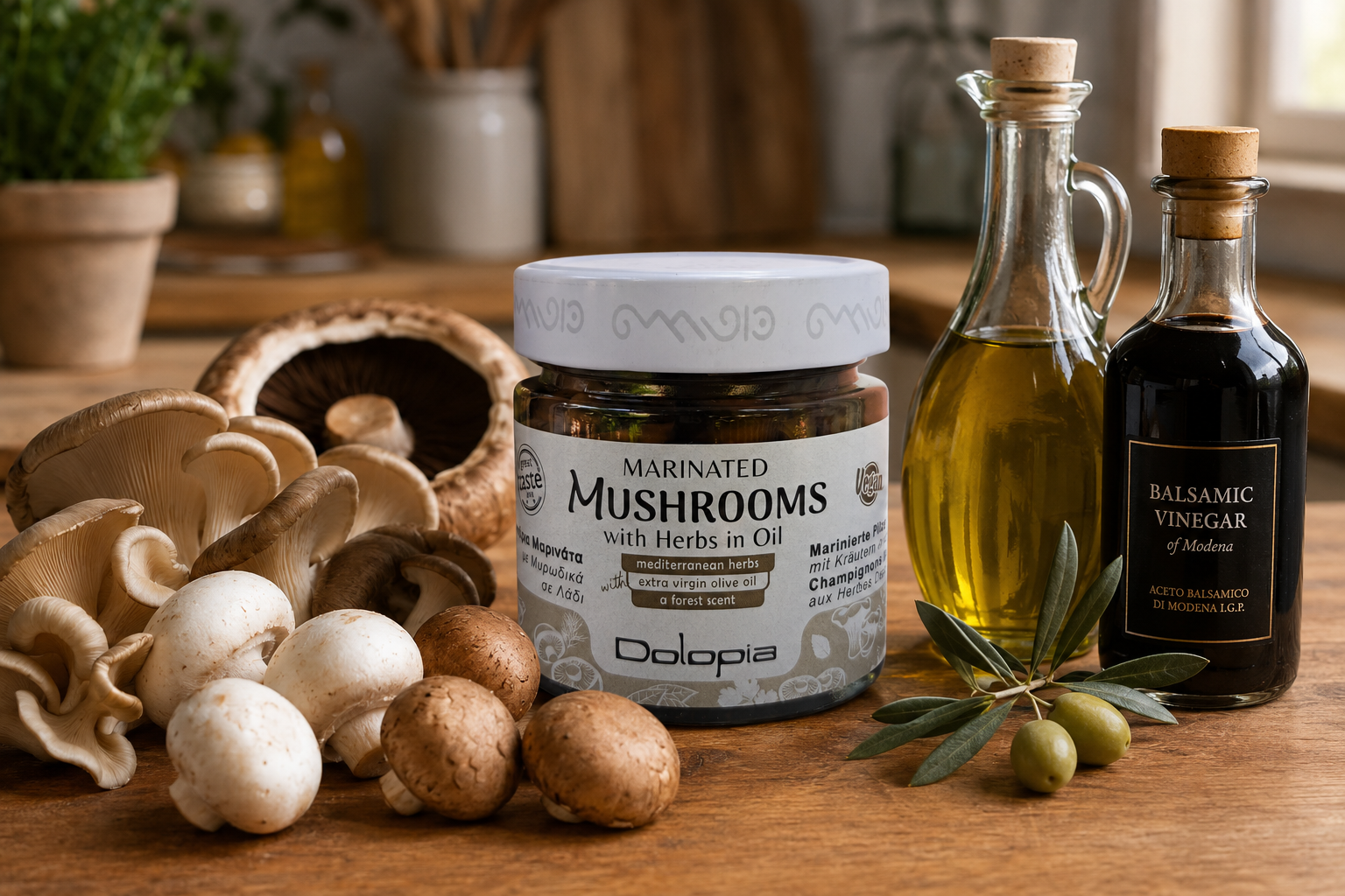 Greek Marinated Mushrooms with Herbs in Extra Virgin Olive Oil 1