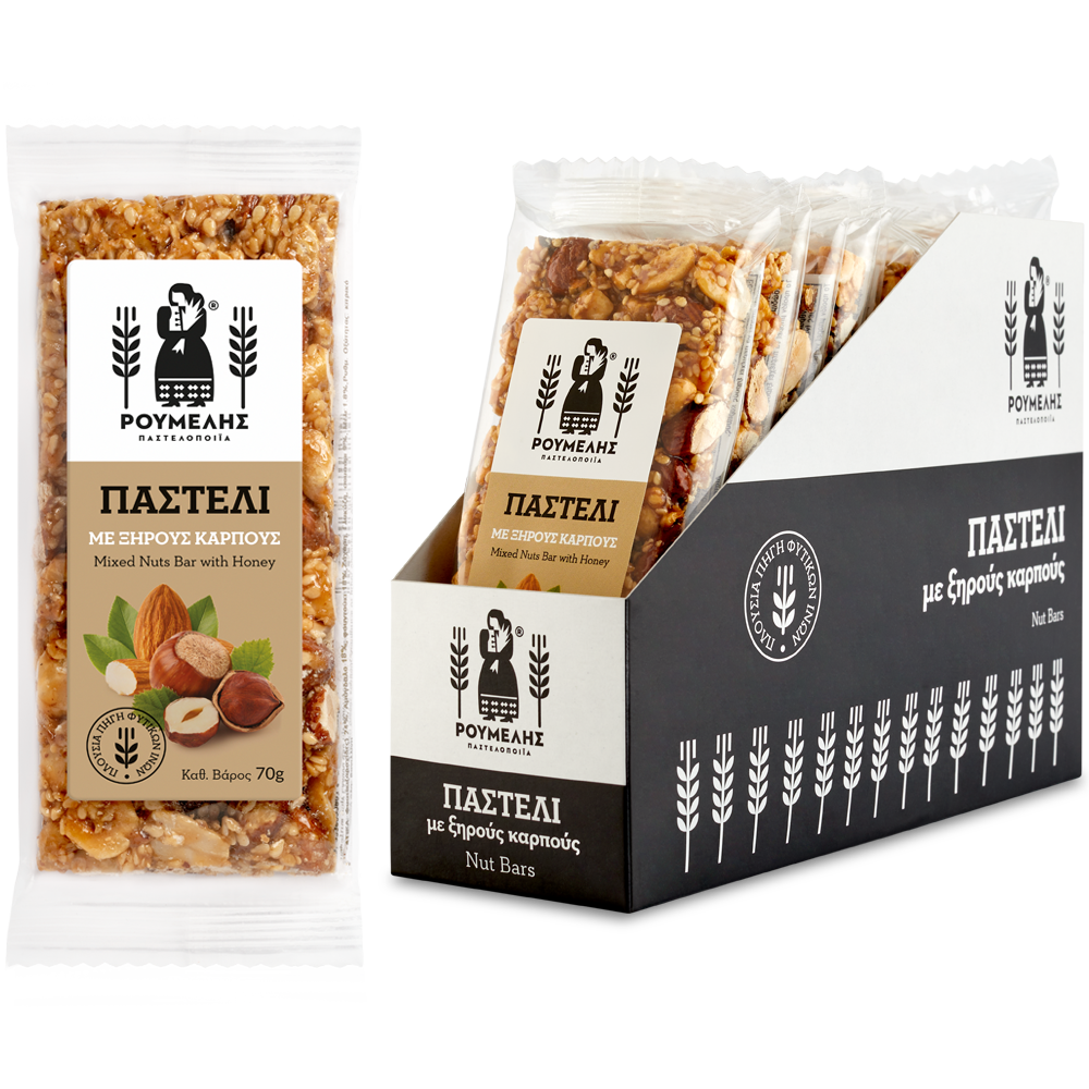 Greek Premium Mixed Nuts ( Pasteli ) with Peanuts, Almonds, Hazelnuts, Sesame & Honey 