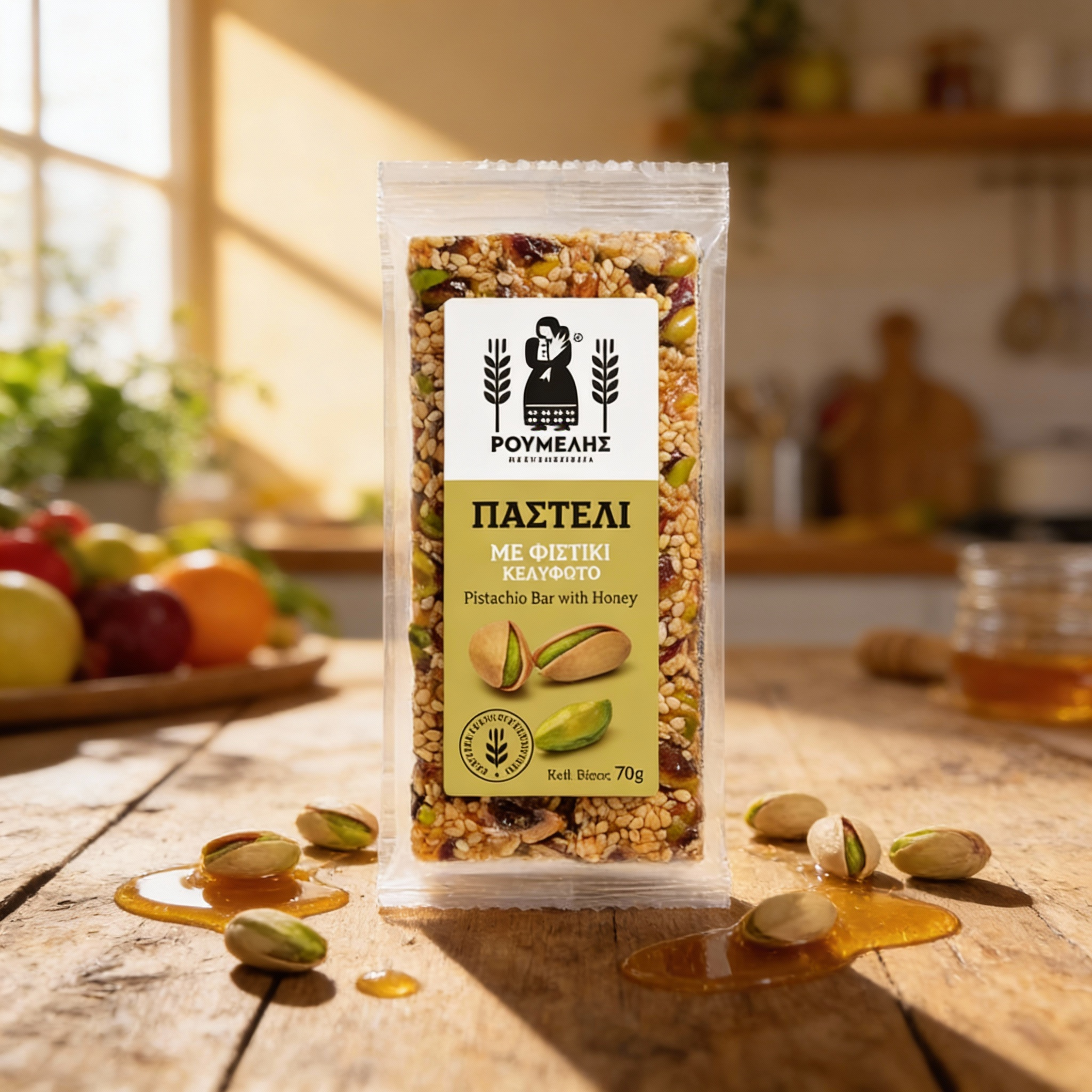 Greek Traditional Nut Bars ( Pasteli ) with Pistachio Nuts, Sesame & Honey