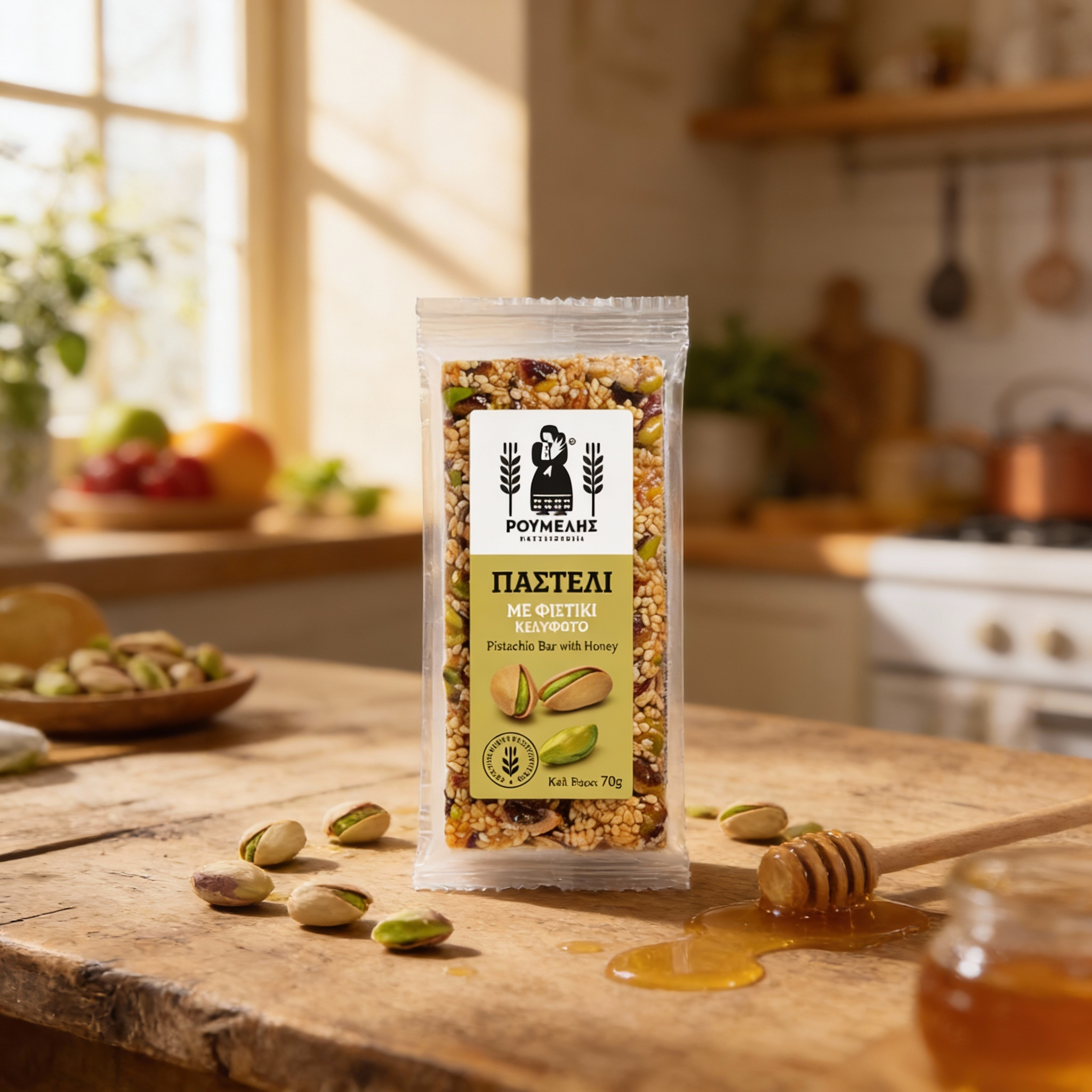 Greek Traditional Nut Bars ( Pasteli ) with Pistachio Nuts, Sesame & Honey