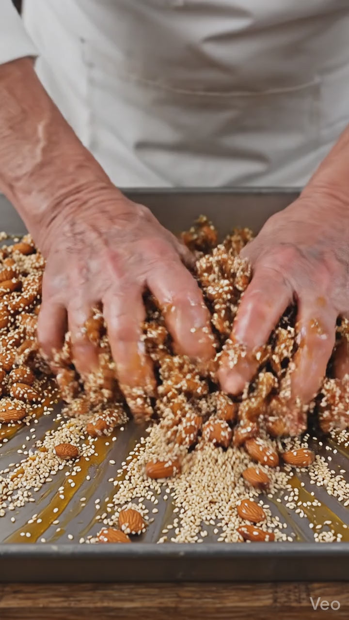 Greek Traditional Nuts Bars ( Pasteli ) with Almonds, Sesame & Honey