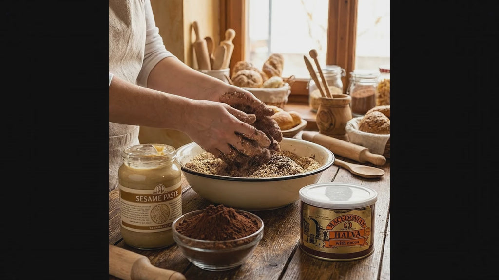 Greek Macedonian Halva with Cocoa 1kg Tin Can
