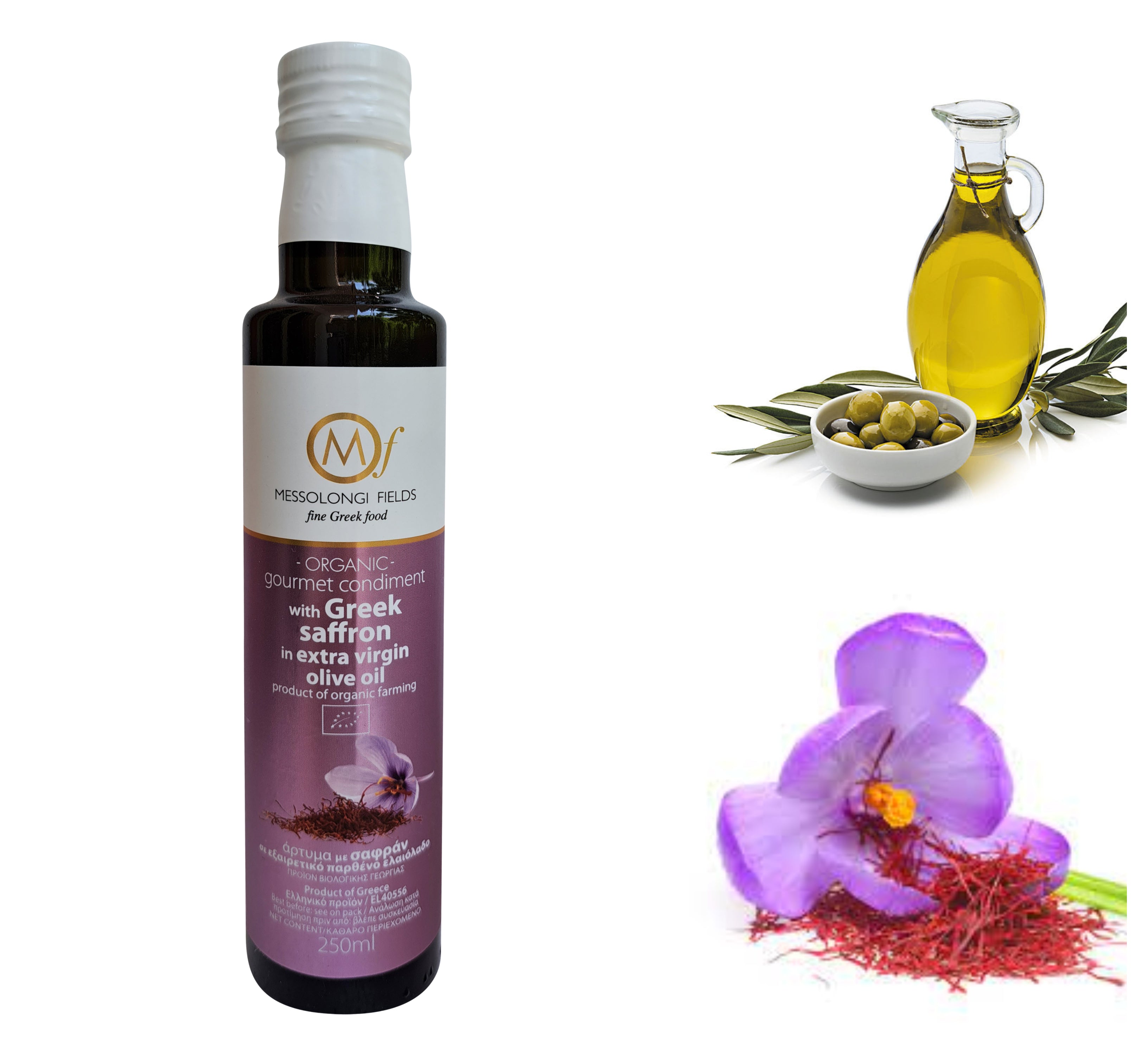 Greek Organic (Bio) Extra Virgin Olive Oil with Red Saffron (Krokos Kozanis) 1